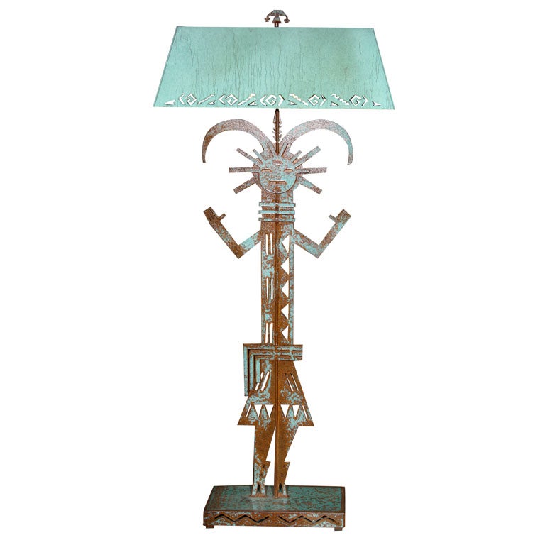 Ethnic Standing Lamp in Verdigris Copper